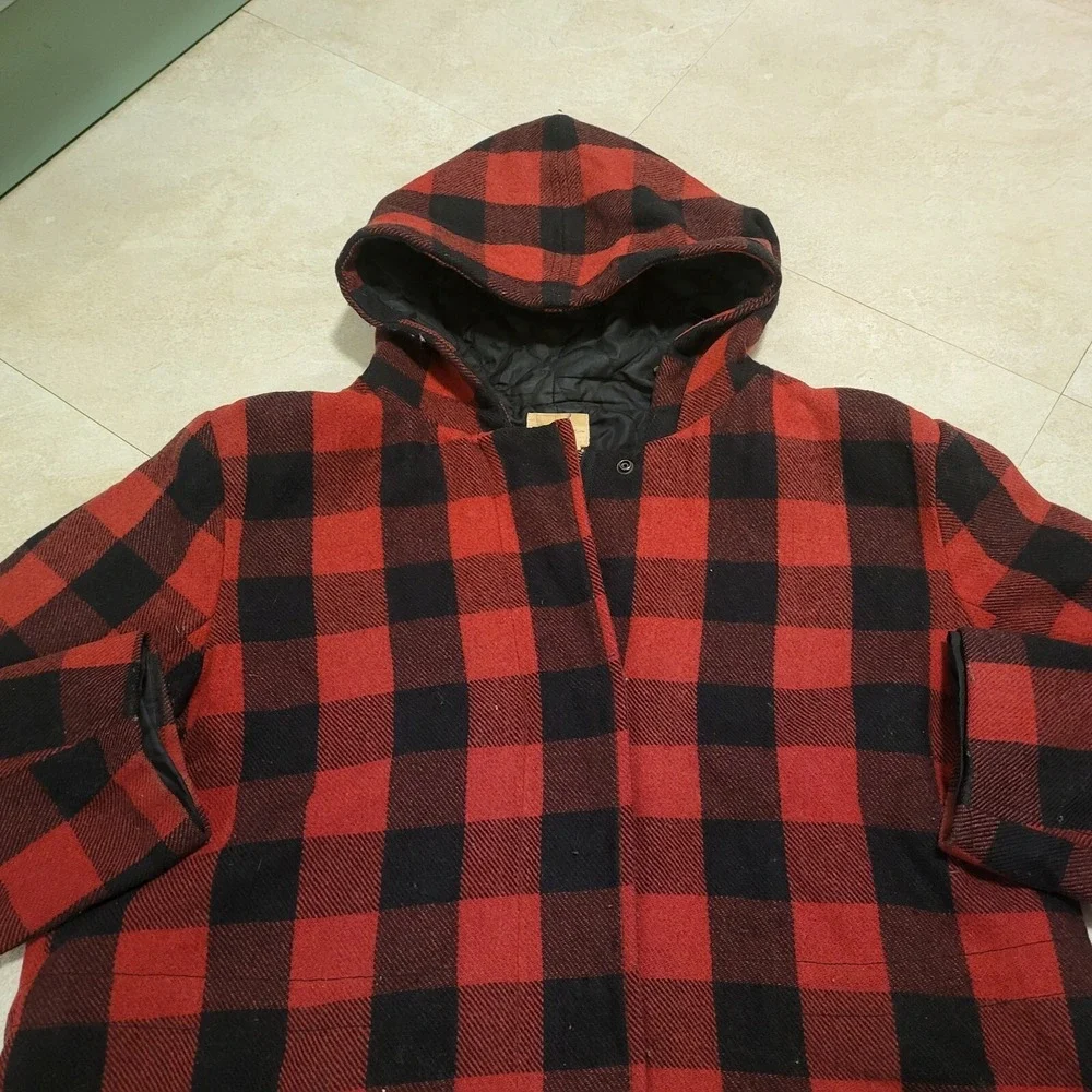 Levis Mens XL Wool Blend Buffalo Quilted Hooded Plaid Jacket Coat VERY RARE - Picture 4 of 16